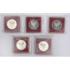 Próby SREBRO 1.000 złotych 1982 Jan Paweł II - zgrzewki - zestaw (5szt)