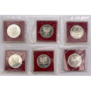 Próby SREBRO 1.000 złotych 1982 Jan Paweł II - zgrzewki - zestaw (6szt)