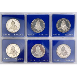 SREBRO 200 złotych 1982 Bolesław III Krzywousty - zestaw (6szt)