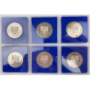 SREBRO 500 złotych 1986 Władysław I Łokietek - zestaw (6szt)