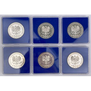 SREBRO 500 złotych 1987 Olimpiada Seul - zestaw (6szt)