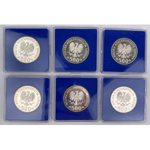 SREBRO 500 złotych 1987 Olimpiada Hokej - zestaw (6szt)