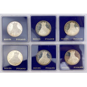 SREBRO 500 złotych 1987 Kazimierz III Wielki - zestaw (6szt)