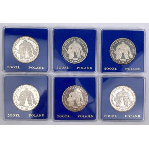 SREBRO 500 złotych 1987 Olimpiada Hokej - zestaw (6szt)