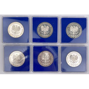 SREBRO 500 złotych 1987 Olimpiada Hokej - zestaw (6szt)