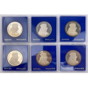 SREBRO 500 złotych 1986 Władysław I Łokietek - zestaw (6szt)