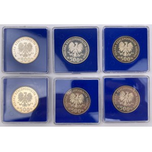 SREBRO 500 złotych 1986 Władysław I Łokietek - zestaw (6szt)