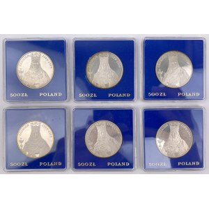 SREBRO 500 złotych 1988 Jadwiga - zestaw (6szt)