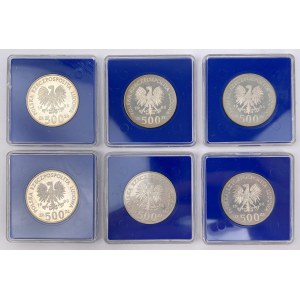 SREBRO 500 złotych 1988 Jadwiga - zestaw (6szt)