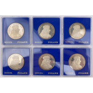 SREBRO 500 złotych 1986 Władysław I Łokietek - zestaw (6szt)