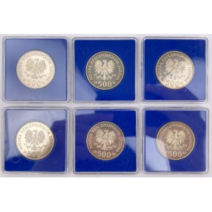SREBRO 500 złotych 1986 Władysław I Łokietek - zestaw (6szt)