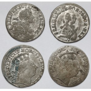 Prusy, Friedrich II, 3 krajcary i 3 grosze 1752-1766 - zestaw (4szt)
