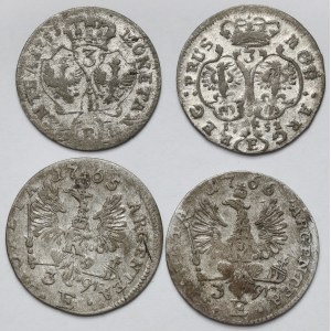 Prusy, Friedrich II, 3 krajcary i 3 grosze 1752-1766 - zestaw (4szt)