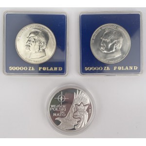 SREBRO 50.000 złotych Piłsudski i medal NATO - zestaw (3szt)