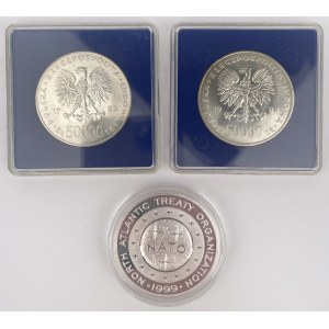 SREBRO 50.000 złotych Piłsudski i medal NATO - zestaw (3szt)