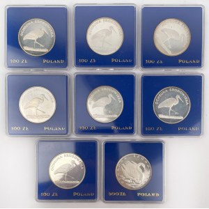 SREBRO 100 - 500 złotych 1982-1984 zwierzęta - zestaw (8szt)