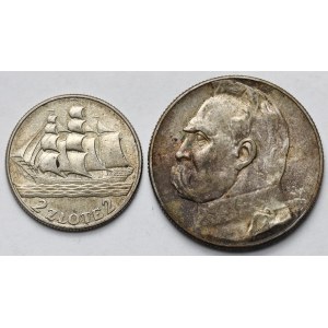 2 i 5 złotych 1936 Żaglowiec i Piłsudski - zestaw (2szt)