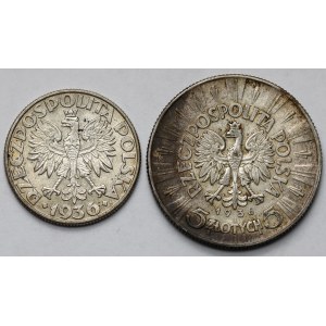 2 i 5 złotych 1936 Żaglowiec i Piłsudski - zestaw (2szt)