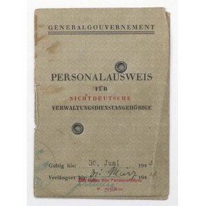 Okupacja, Personalausweis / Dowód osobisty - dla Polki 1943 - stempel Generalnego Gubernatorstwa