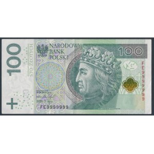 100 zł 2018 FE - 9999999 - numer jednorodny - SOLID