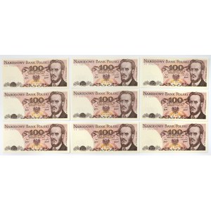 100 zł 1976 - kolekcja RÓŻNE SERIE - wszystkie w stanach UNC (9szt)