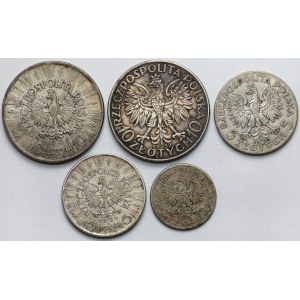 Piłsudski i Głowa Kobiety, 2 - 10 złotych 1932-1936 - zestaw (5szt)