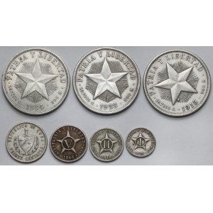 Kuba, 1 centavo - 1 peso 1915-1949 - zestaw (7szt)