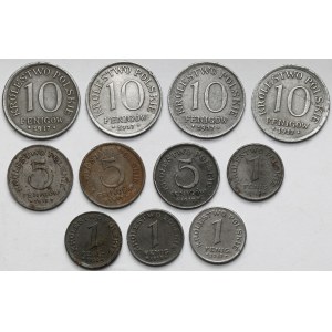 Królestwo Polskie, 1 - 10 fenigów 1917-1918 - zestaw (11szt)