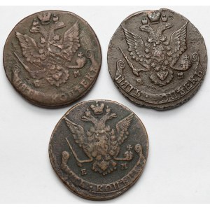 Rosja, 5 kopiejek 1777-1785 - zestaw (3szt)