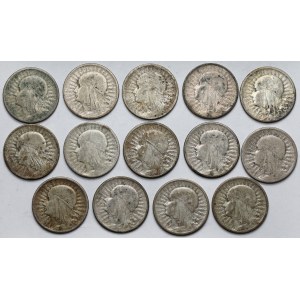 Głowa Kobiety, 2 złote 1932-1934 - zestaw (14szt)