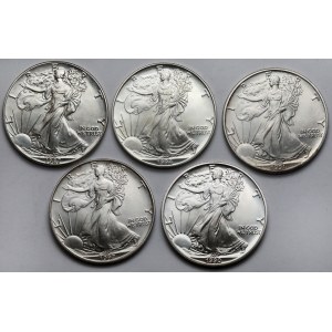 USA, Dolar 1987-1994 - Walking Liberty - zestaw (5szt)
