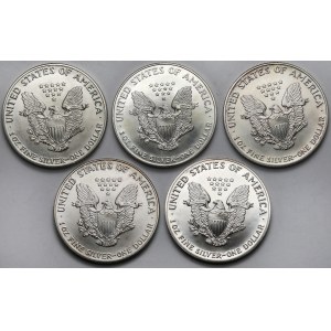 USA, Dolar 1987-1994 - Walking Liberty - zestaw (5szt)