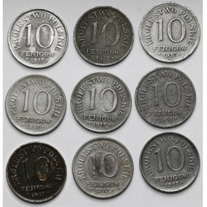 Królestwo Polskie, 10 fenigów 1917 - zestaw (9szt)