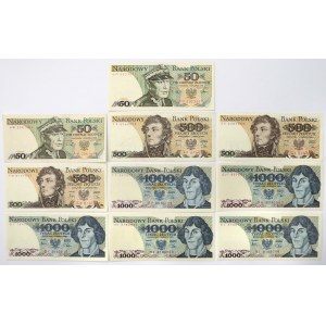 Zestaw 50, 500 i 1.000 zł 1982-1988 (10szt)