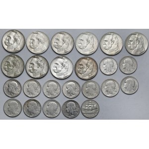 Piłsudski, Głowa Kobiety i Żaglowiec, 2 - 5 złotych 1932-1936 - zestaw (24szt)