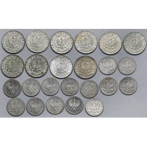 Piłsudski, Głowa Kobiety i Żaglowiec, 2 - 5 złotych 1932-1936 - zestaw (24szt)