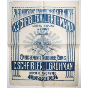 Duży AFISZ Zakładów Włókienniczych K. SCHEIBLER i L. GROHMAN w Łodzi