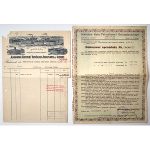 Rachunek firmowy LUDWIK GEYER S.A. Łódź i Dokument sprzedaży Obligacji Poż. Dolarowej (2szt)