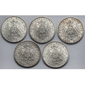 Niemcy, 3 marki 1908-1912 - zestaw (5szt)