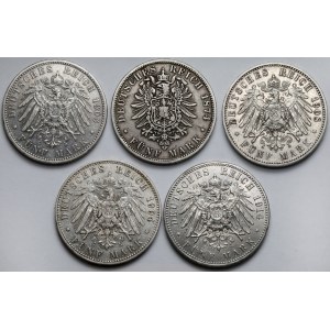 Niemcy, 5 marek 1874-1914 - zestaw (5szt)