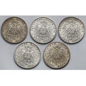 Niemcy, 3 marki 1910-1914 - zestaw (5szt)
