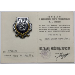 PRL, Odznaka Kościuszkowska 1WDP Lenino Berlin + legitymacja dla Podpułkownika
