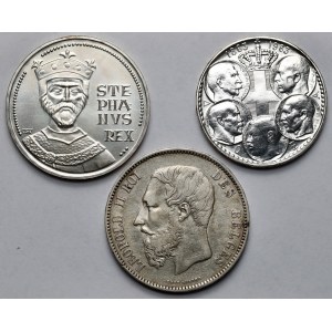 Belgia, Grecja i Węgry, Monety srebrne 1873-1972 - zestaw (3szt)