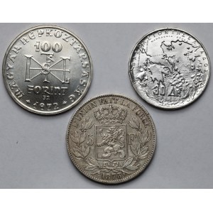 Belgia, Grecja i Węgry, Monety srebrne 1873-1972 - zestaw (3szt)