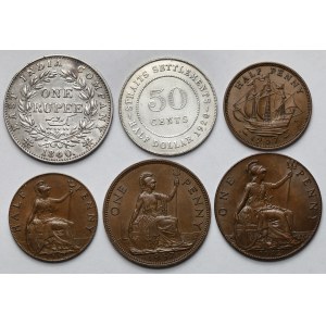 Wlk. Brytania i Kolonie, Monety srebrne i brązowe 1840-1937 - zestaw (6szt)