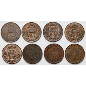 Łotwa, 1 sentims 1922-1939 - zestaw (8szt)