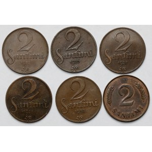 Łotwa, 2 sentimi 1922-1939 - zestaw (6szt)