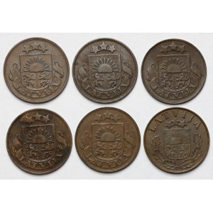 Łotwa, 2 sentimi 1922-1939 - zestaw (6szt)