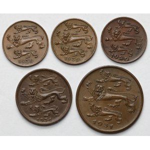 Estonia, 1 - 5 senti 1929-1939 - zestaw (5szt)