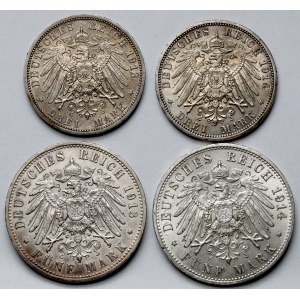 Niemcy, 3 - 5 marek 1913-1914 - zestaw (4szt)